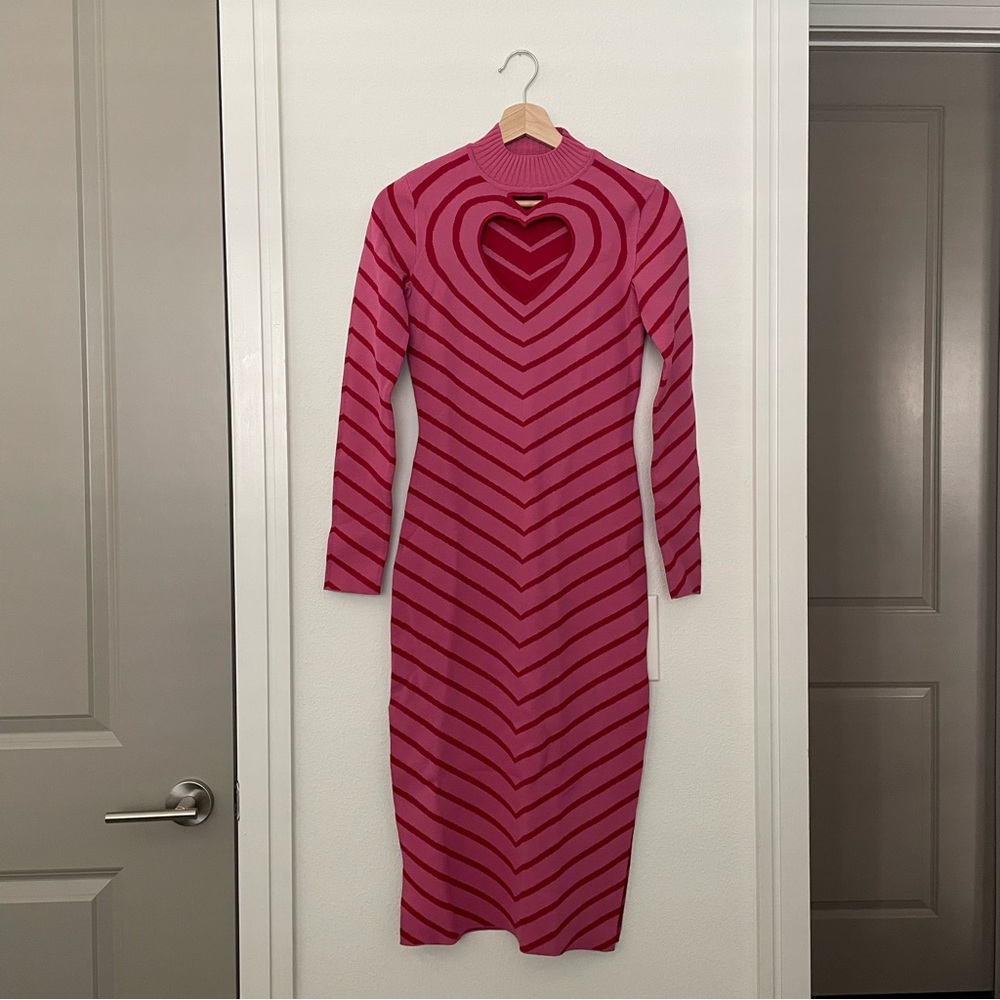 STAUD • castle heart striped midi cut out dress